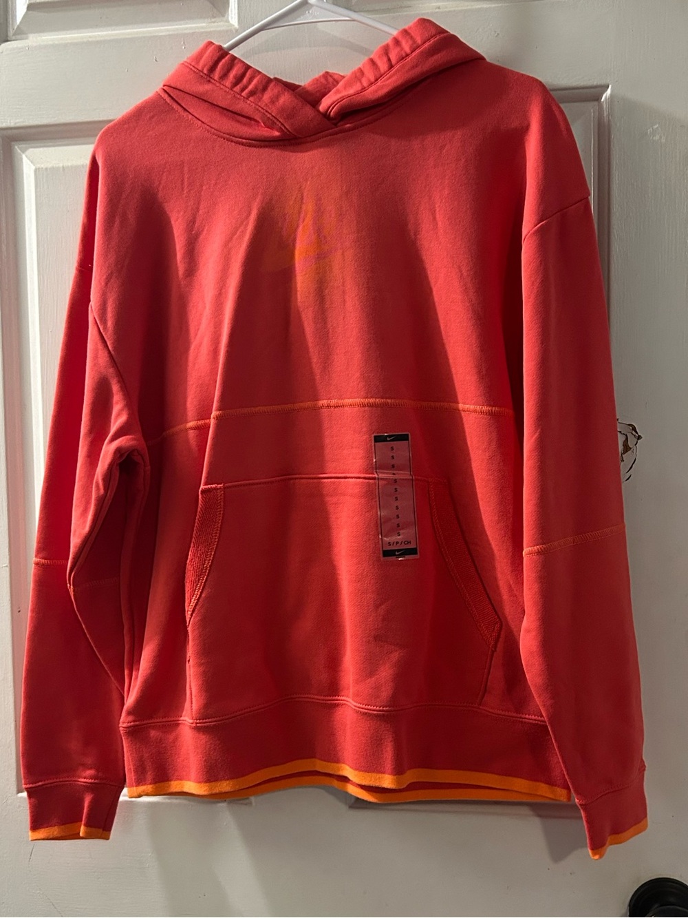 Nike Women's Coral Crewneck Hoodie with Yellow Trim